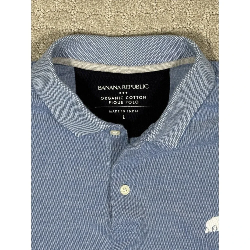 Banana Republic Organic Cotton Pique Polo Shirt Men's Large Blue Short Sleeve